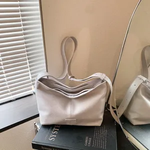 Bolso cruzado vintage informal de gran capacidad para mujer, bolso de hombro minimalista.