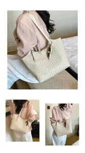 Gran bolso tote trenzado para mujer, elegante bolso de hombro de cuero para el uso diario.