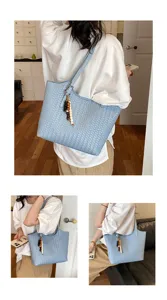 Bolso tote de hombro tejido de gran capacidad para mujer, bolso elegante diario.