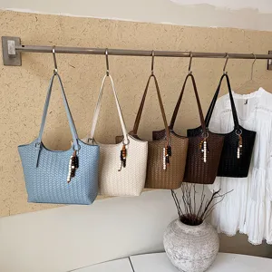 Bolso de mano tejido para mujer gran capacidad bolso de hombro casual diseño elegante