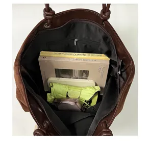Brown tote bag large capacity casual shoulder bag women's minimalist daily handbag