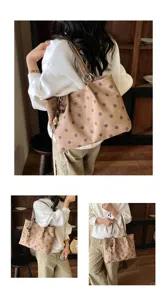 Chic brown polka dot tote bag with large capacity, retro shoulder bag for daily commuting.