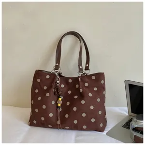 Brown Polka Dot Tote Bag Casual Large Capacity Shoulder Bag Stylish Commuter Handbag