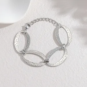 Bracciale A Catena Geometrica Ovale In Acciaio Inossidabile Per Donne Trendy Tessuto Metallico Giunzione Gioielli Di Moda Regalo