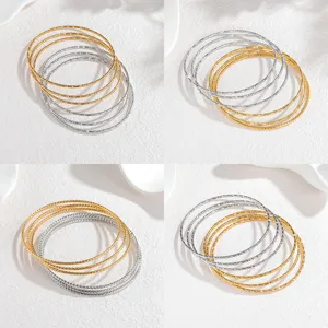 Minimalistisch Edelstahl Dreischichtig Gestapelt Schlichter Ring Armreif Armband Gold Silber Geometrisch Mode Schmuck Geschenk Für Damen