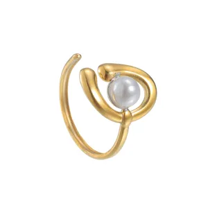 Minimalistischer goldfarbener Offener Ring mit elegante Perle für Damen, trendiger Schmuck.