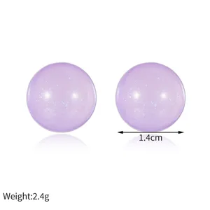 Fashion candy color round stud earrings with sweet glitter design, 1.4cm diameter 2.4g weight.