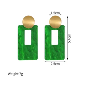Pendientes geométricos verdes huecos con parte superior redonda dorada joyas para mujeres