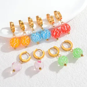Orecchini Pendenti in Vetro e Acciaio Inossidabile Minimalista Orecchini Pendenti a Sfera Rotonda Colorata Gioielli di Moda Regalo Per Donne