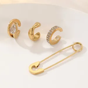 Ensemble de Manches d'Oreille en Strass en Acier Inoxydable Géométrique Minimaliste Multicouche Clip sur Boucles d'Oreilles pour Femmes Bijoux de Mode