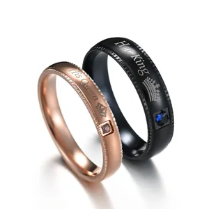 Bagues de Couple en Acier Inoxydable Assorties His Queen Her King Couronne Strass Bagues pour Hommes Femmes Bijoux