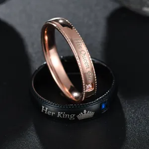 Ensemble de bagues de couple en acier inoxydable, design couronne, bijoux His Queen Her King.