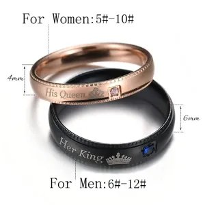 Ensemble de bagues de couple en acier inoxydable avec couronne et zircone, cadeau parfait.