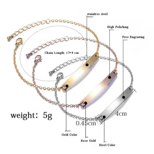 Edelstahl Plattenarmband Detail mit 17+4cm Kette, 4cm Platte und individueller Gravuroption.
