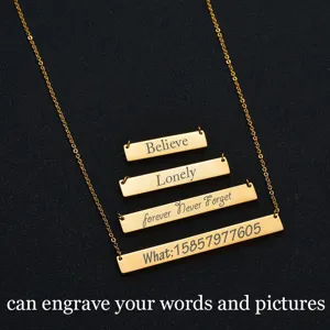 Personalized gold stainless steel bar necklace multi-size engraved bar pendant jewelry