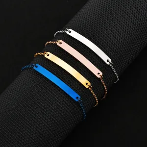 Minimalistisch Edelstahl Gebogene Bar ID Armband Für Damen Und Kinder Gold Silber Schwarz Rose Blau Plattiert Mode Schmuck