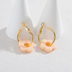 Minimalist Ανοξείδωτος Χάλυβα Floral Σκουλαρίκια Κρεμαστά Χρωματιστά Ρητίνη Λουλούδι Creoles Κοσμήματα