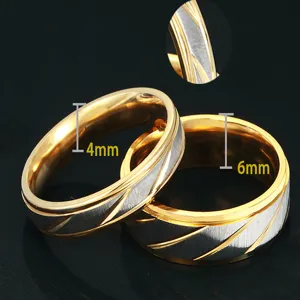 Anelli di coppia bicolore in acciaio inossidabile opaco, eleganti anelli in acciaio al titanio da 4-6mm.
