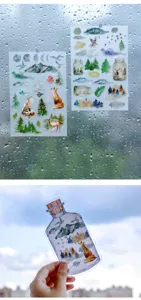 Waterdichte aquarel transferstickers set, planten en dieren scrapbooking deco knutselspullen.