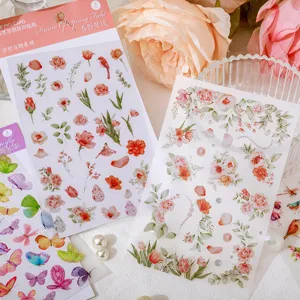 Set van bloemtransferstickers voor dagboek, scrapbooking en doe-het-zelf decoratie.