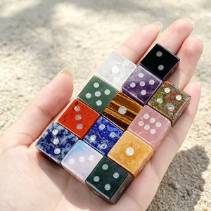 Natural gemstone dice set, colorful semi-precious stone polyhedral dice for table games collection.