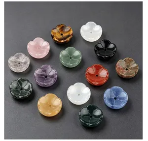 Natural stone crystal agate lotus incense holder base meditation aroma decor ornament