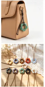 Natuurlijke steen bloem hanger halsketting en tas charm DIY gevlochten koord accessoire.