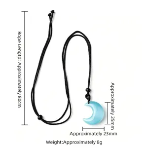 Collar con Colgante de Luna de Ojo de Gato Azul Cuerda Negra Trenzada Cadena Suéter