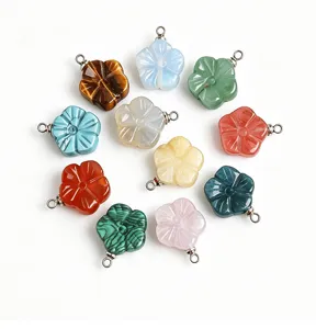 Natural gemstone plum blossom pendants for DIY jewelry making, necklace charms, multi-color crystal flowers.