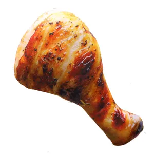 Detailed close-up of a realistic roasted chicken leg plush pillow, soft texture with print.