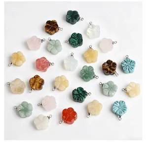 Natural crystal agate plum blossom flower pendants DIY jewelry making necklace components supplies.