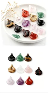 Natural gemstone twisted drop pendants, hollow horizontal hole DIY jewelry making accessories
