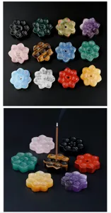 Portainciensos de loto de piedra natural cristal ágata aromaterapia decoración del hogar