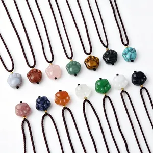 Natürliche Kristall Amethyst Aventurin Tigerauge Katzenpfote Anhänger Halskette Geflochtene Kordel Tier Bärenpfote Charm Halskette Schmuck Für Damen Herren Geschenk