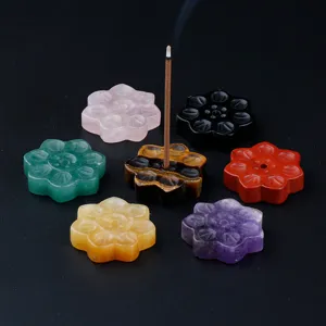 Portainciensos de Lotus en Piedra Natural Cristal Agate Base de Aromatherapia Decor