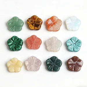 Natural gemstone plum blossom carved double-sided flower beads for DIY necklace jewelry making.