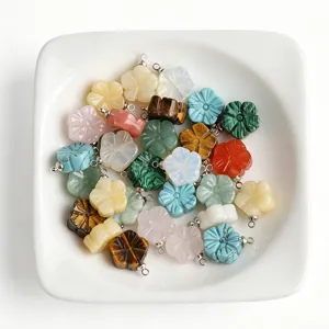 Natural stone plum blossom carved charms colorful gemstone flower pendants DIY jewelry