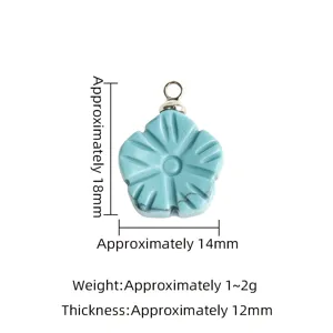 Blue turquoise plum blossom carved pendant DIY necklace charm accessory with size specs.
