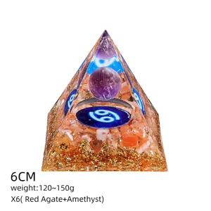 6cm Piramide di Cristallo Naturale in Resina Ornamento Chakra Meditazione Decorazione Main