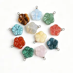 Natural gemstone carved plum blossom pendant DIY necklace charm jewelry making material