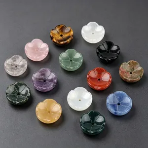 Natural crystal stone lotus incense holder multi-color gemstone aromatherapy base decor item