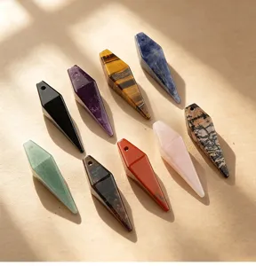 Natural crystal diamond shape pendant details, perfect for DIY gemstone necklace jewelry making.