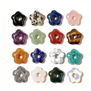 Perles Enfilage en Forme de Fleur à Cinq Pétales en Pierre de Cristal de Roche Naturelle Avec Trou pour Bricolage Bracelet Collier Fabrication de Bijoux