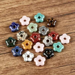 Pierres naturelles perles fleur cinq pétales trou traversant DIY bijoux bracelet collier
