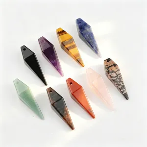 Natural Stone Crystal Pendant Only Faceted Prism Gemstone For DIY Necklace Making Yoga Meditation Sweater Chain Jewelry