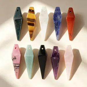 Natural crystal stone rhombic pendants multi-color DIY necklace jewelry making supplies gift