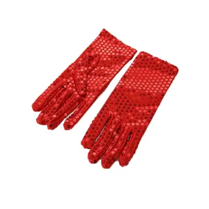 Red sequin gloves for adult stage performance, dancing party, and fashion costume accessories.