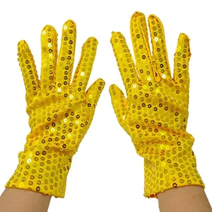 Adult gold sequin gloves for stage performance and dancing party, sparkly and shining fashion accessories.