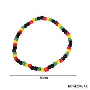 Colorful hippie beaded bracelet, 10cm retro red yellow green black party wrist jewelry.
