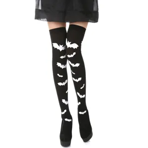 Halloween bat print over-the-knee thigh high socks black cosplay costume hosiery accessory